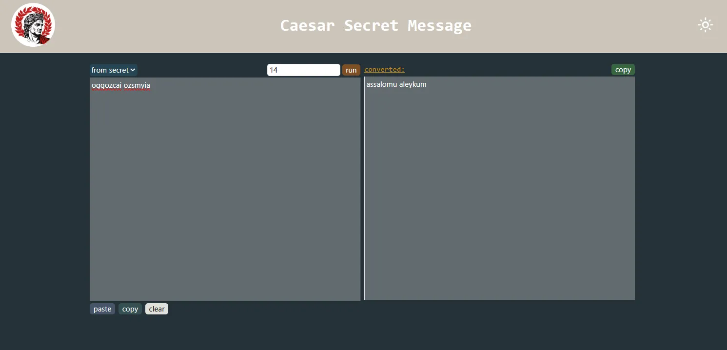 Caesar Cipher yordamida matnni shifrlash interfeysi